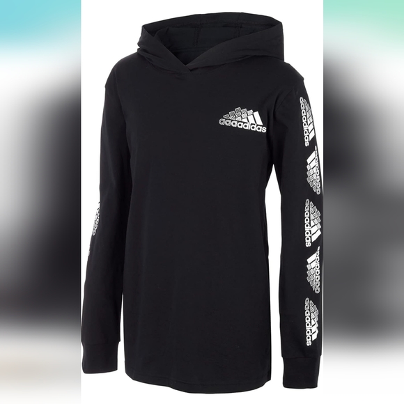 adidas Other - Boy's adidas L/S Hooded T-Shirt, Black with White, Size M (10-12)